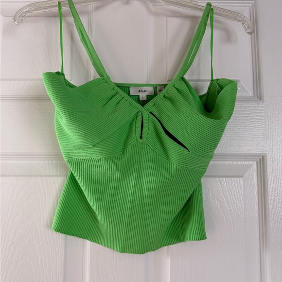 A.L.C. Green Asymmetrical Ruched Camisole - Picture 1 of 3
